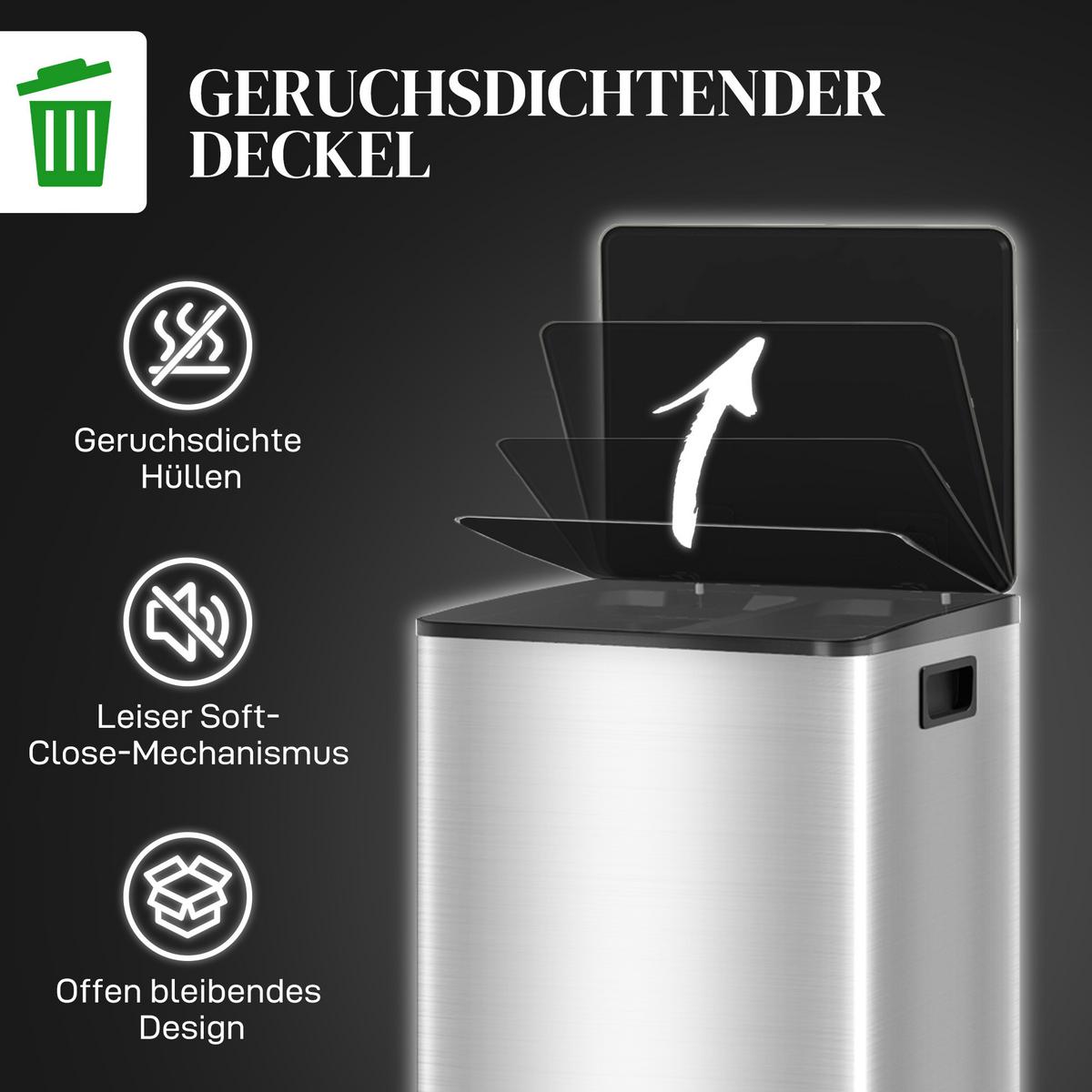 MÜLLEIMER Edelstahl Silber - Silberfarben, Metall (36.7/58/41.8cm) - HOMCOM