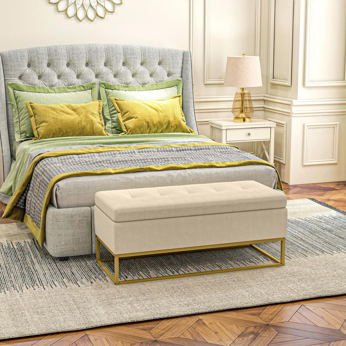 TRUHENBANK samtoptik, Stahl Beige - Beige, Textil (44/49/110cm) - HOMCOM