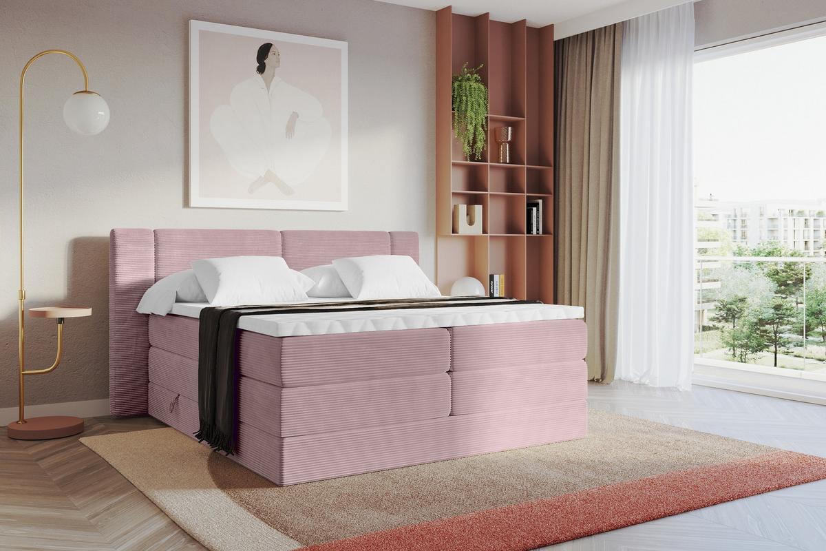 BOXSPRINGBETT mit Matratze H3/H4 - EVON KING - 180x200 cm Rosa - Rosa, Holzwerkstoff (180/200cm) - ALTDECOR