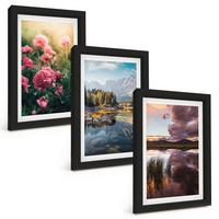 BILDER SET 3er Set - 20x30 cm Schwarzer Rahmen - Blumengarten Berge Wasser - Schwarz, Kunststoff (20/30cm) - TULUP