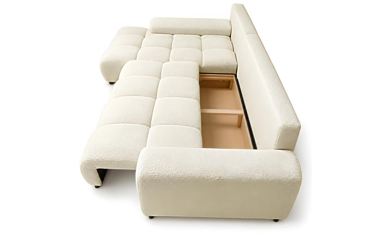 ECKSOFA Ovia mit Bettkasten und Schlaffunktion, Bouclé-Stoff in L-Form - Beige, Textil (270/185cm)