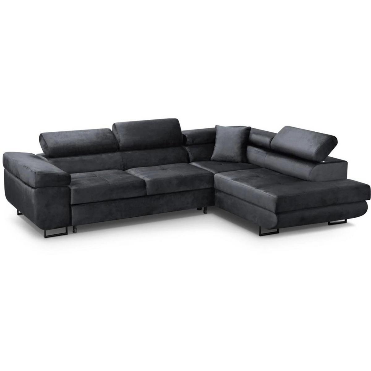 ECKSCHLAFSOFA Waldo verstellbaren Kopfstützen, Schwarz, rechts - Schwarz, Textil (275/203cm) - Beautysofa