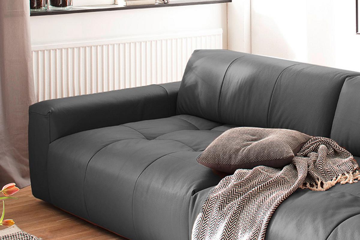 LEDERSOFA MIT SITZTIEFENVERSTELLUNG PALACE Schwarz Leder Relaxfunktion - Schwarz, Leder (298/74/120cm) - KAWOLA