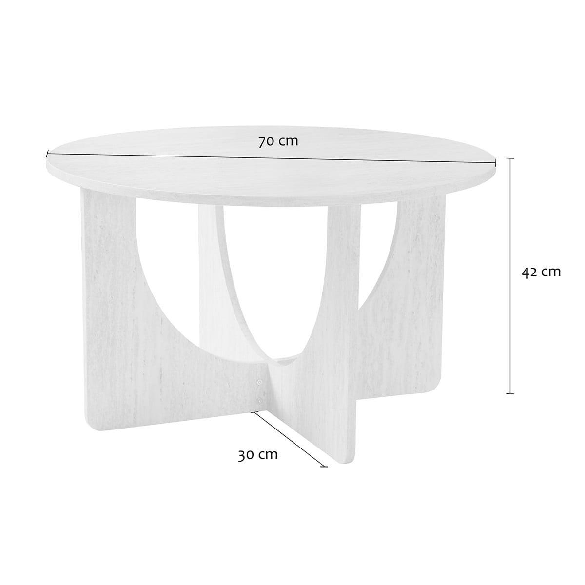 COUCHTISCH mit runder Tischplatte im Travertin-Optik 70/70/42 cm - Beige, Holzwerkstoff (9.5/70/42cm) - Calicosy