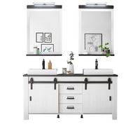 BADMÖBEL-SET weiß Pinie, anthrazit Landhaus, Doppelwaschtisch mit Waschbecken und LED - Anthrazit/Weiß, Holzwerkstoff/Metall (163/210/43cm) - Furn.Design