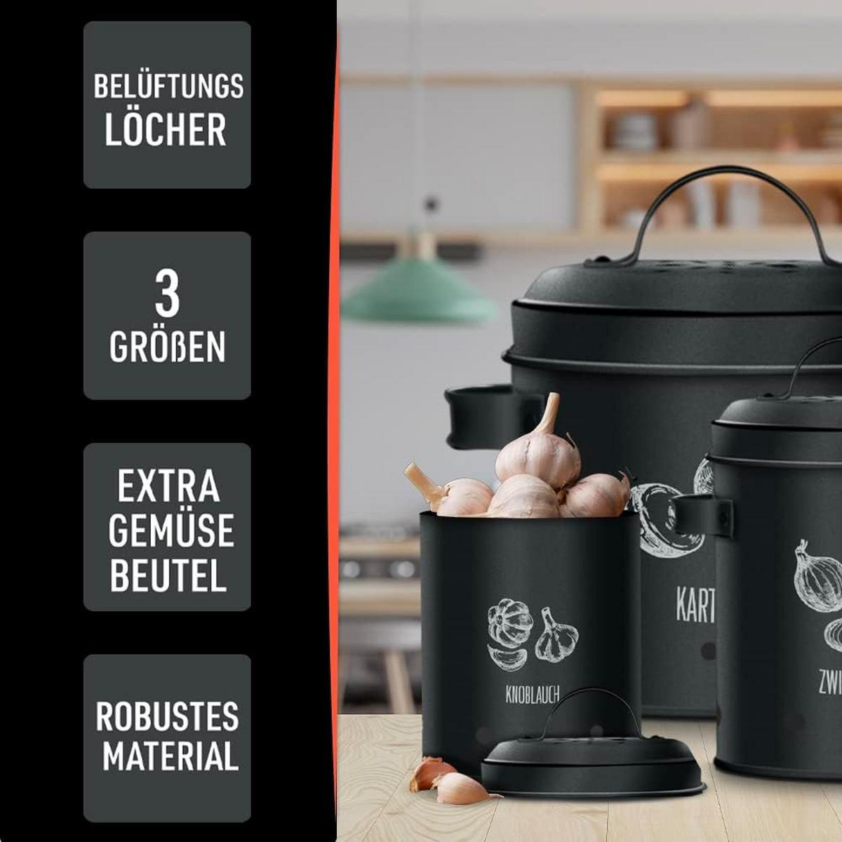VORRATSBEHÄLTER 3 Stück - Schwarz, Metall (22/22/22cm) - KitchenQuality