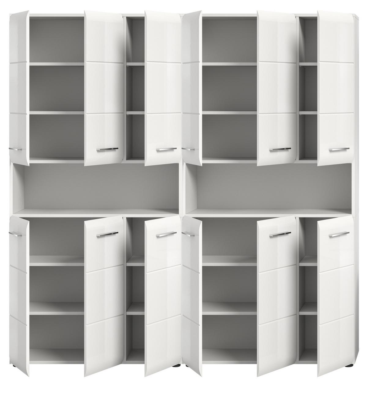 HOCHSCHRANK weiß Hochglanz 180 cm, Badezimmer Schrank mit viel Stauraum - Weiß Hochglanz/Silberfarben, Holzwerkstoff/Kunststoff (180/185/30cm) - Inn.Furn