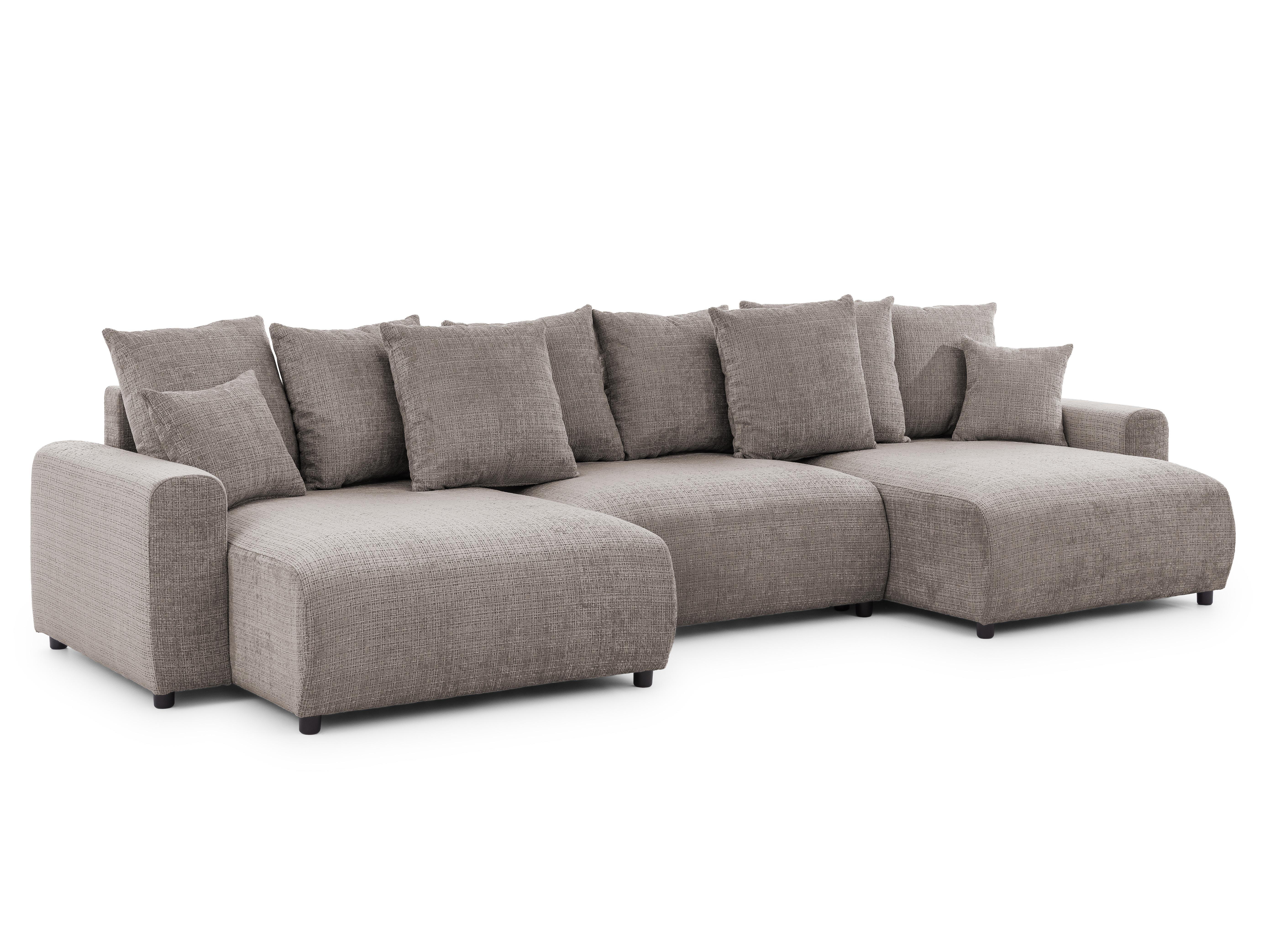 WOHNLANDSCHAFT Calma mit Schlaffunktion und Bettkasten im Bumpy-Design aus weichem Taupe Chenille-Stoff - Taupe/Schwarz, Holz/Kunststoff (336/88/140cm) - S-Style Möbel