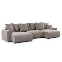 WOHNLANDSCHAFT Calma mit Schlaffunktion und Bettkasten im Bumpy-Design aus weichem Taupe Chenille-Stoff - Taupe/Schwarz, Holz/Kunststoff (336/88/140cm) - S-Style Möbel