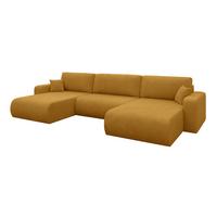 WOHNLANDSCHAFT mit Schlaffunktion und Bettkasten BERY-U 377x193x88 Senfgelb Cord - Dunkelgelb/Schwarz, Holzwerkstoff/Kunststoff (377/88/193cm) - ALTDECOR