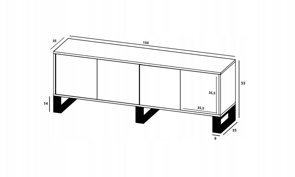 TV-SCHRANK Apollo2 Eiche wotan Graphit Matt mit Metallbeinen 150/53/35 cm - Graphitfarben/Schwarz, Holzwerkstoff/Metall (150/53/35cm) - Meble Lindner