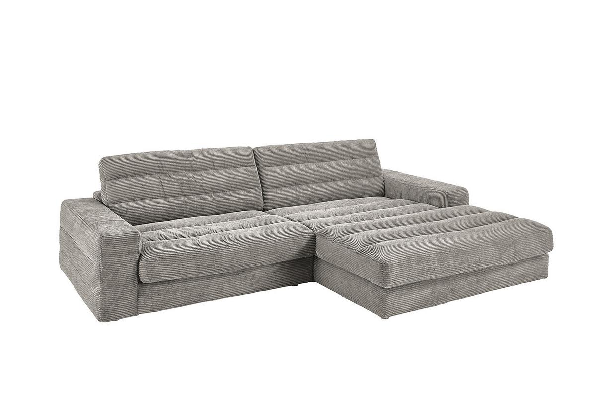 ECKSOFA LANA SOFA Steingrau Cord - Greige/Schwarz, Textil (296/205cm) - KAWOLA