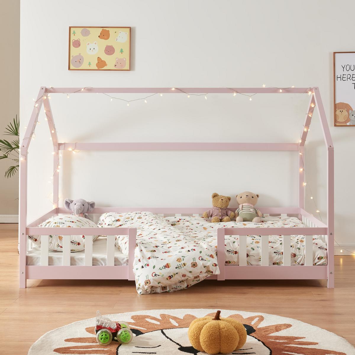 HAUSBETT Sisimiut - Pink/Weiß, Holz (120/200cm) - [en.casa]
