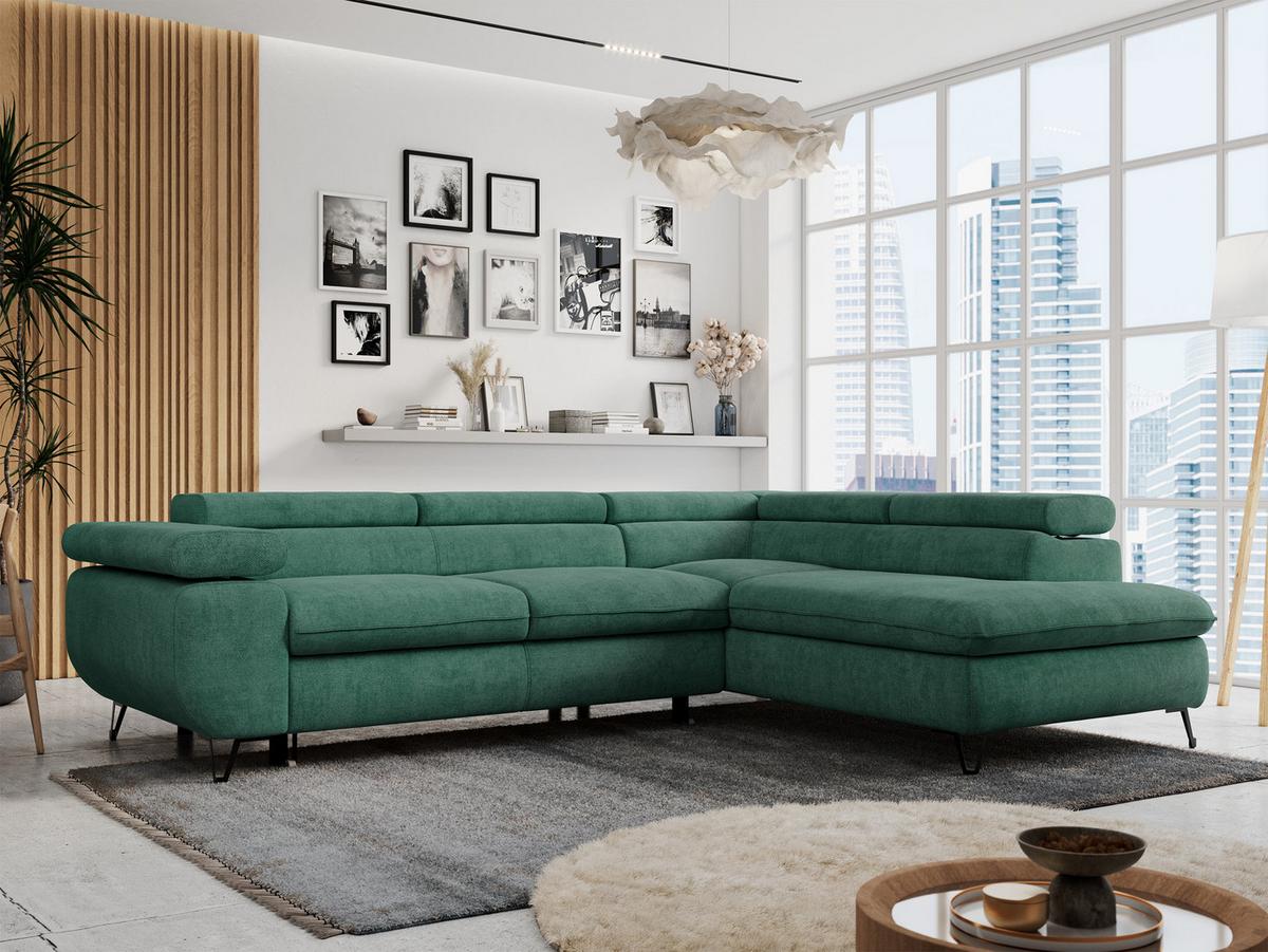 ECKSOFA PETER L Grün Struktur - Rechts Seite - Schwarz/Grün, Textil/Metall (273/208cm) - MKS