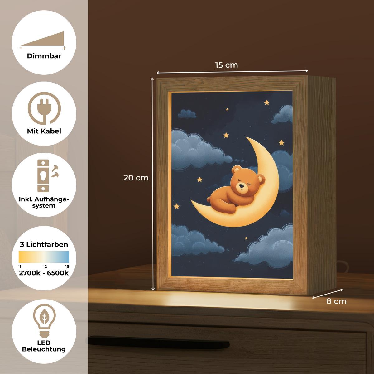 WANDLEUCHTE Teddybär - Mond - Wolken - Sterne 15x20 cm - Dunkelblau, Holzwerkstoff (15/20/8cm) - OnlyWow