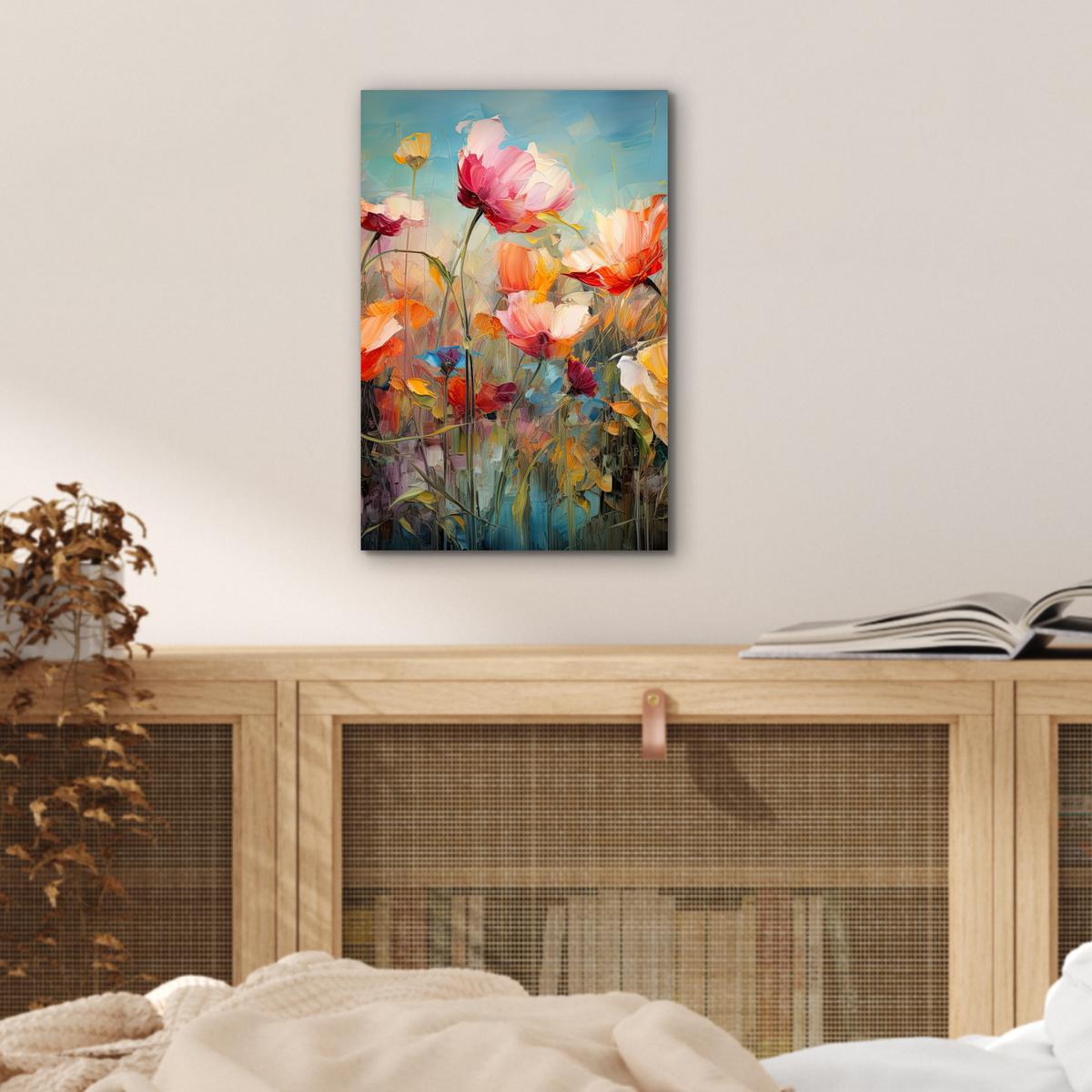 METALLBILD Blumen - Aquarell - Kunst - Botanisch - Natur 20x30 cm - Orange, Metall (20/30cm) - MuchoWow