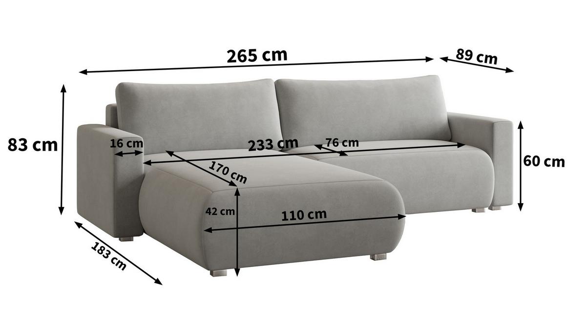 ECKSOFA TURIN M Braun Velours-Stoff mit Schlaffunktion - Braun/Grau, Holz/Kunststoff (265/183cm) - MASSENO