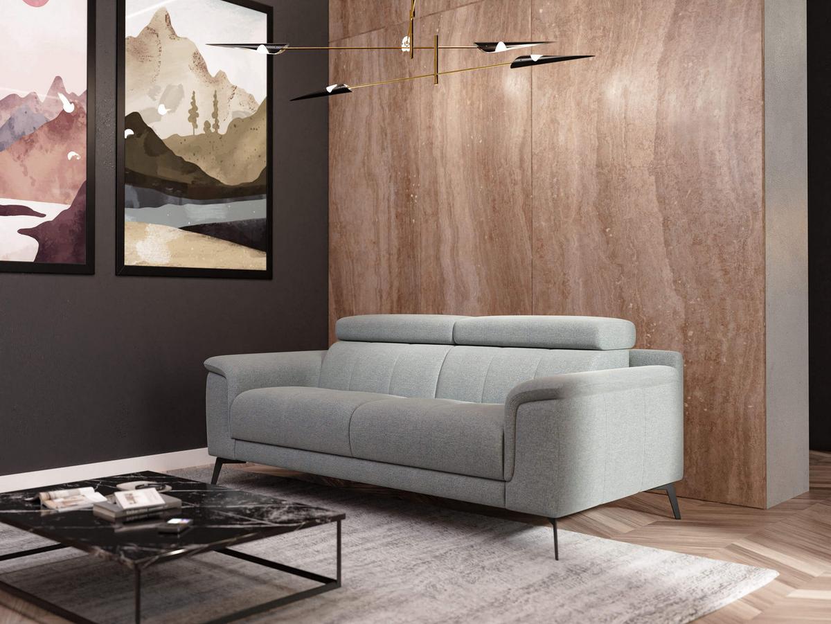 SOFA FIERO 3-Sitzer, silberfarben - Silberfarben/Schwarz, Holzwerkstoff/Textil (212/82/103cm) - Wozimo