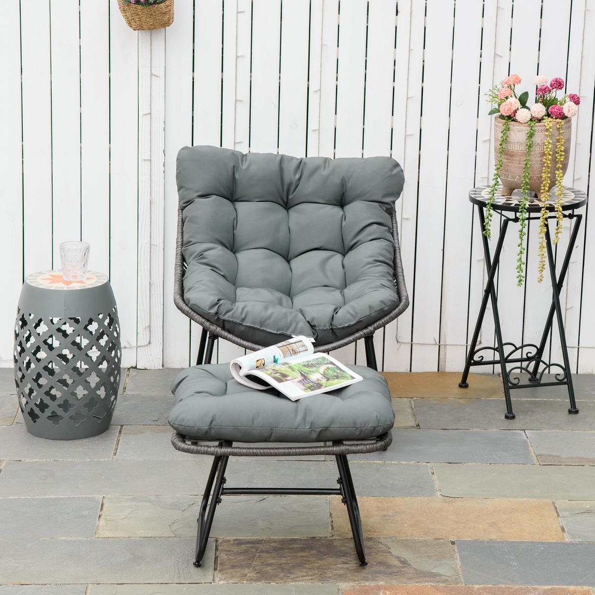 RELAXSESSEL mit Fußhocker Kissen Stahl Polyester Grau 69 x 76 x 70 cm - Grau, Kunststoff (76/70/69cm) - Outsunny