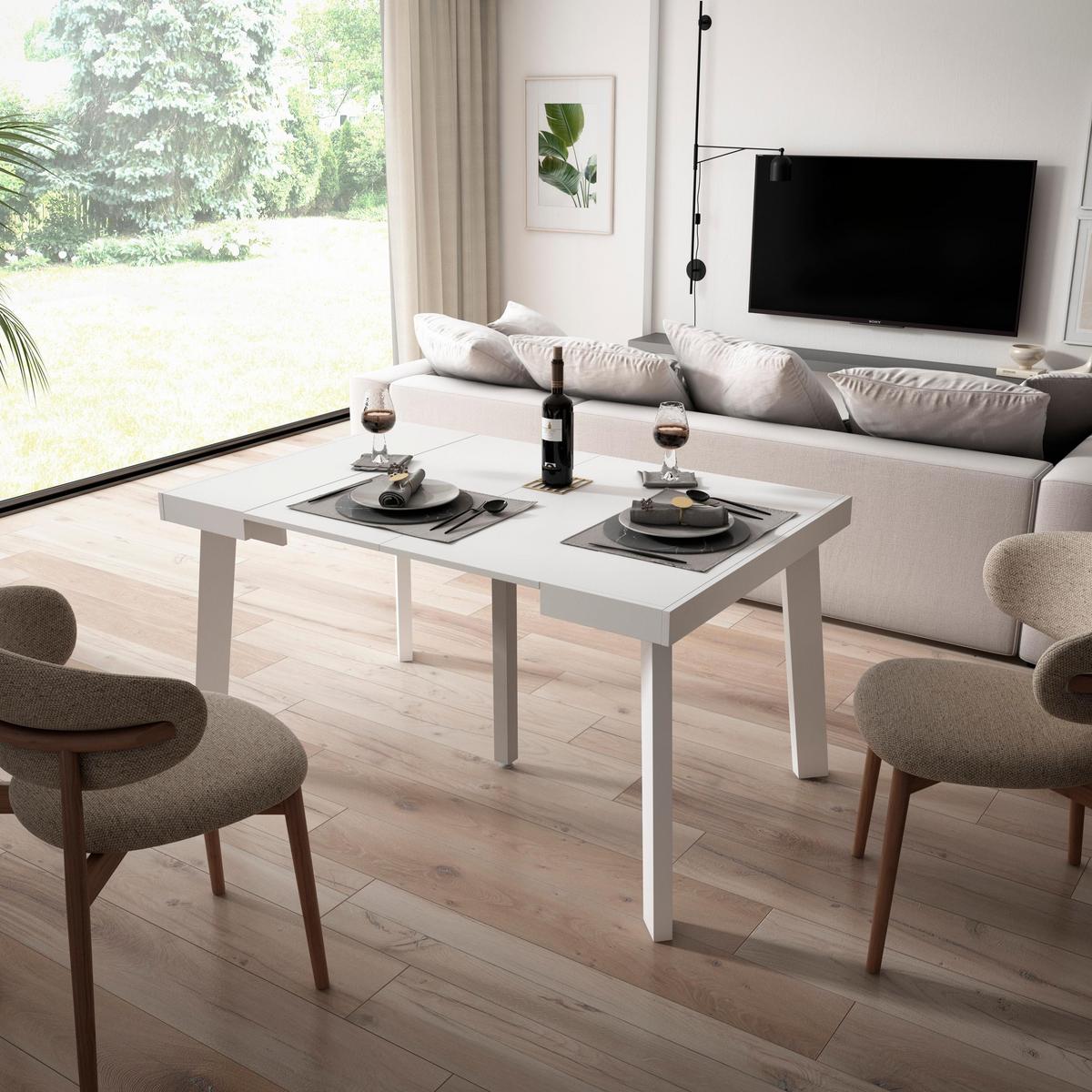 KONSOLENTISCH ausziehbar 58 bis 140cm, für 6 Gäste, weiß, 90/58/73cm - Weiß, Holzwerkstoff (90/140/73cm) - Skraut Home