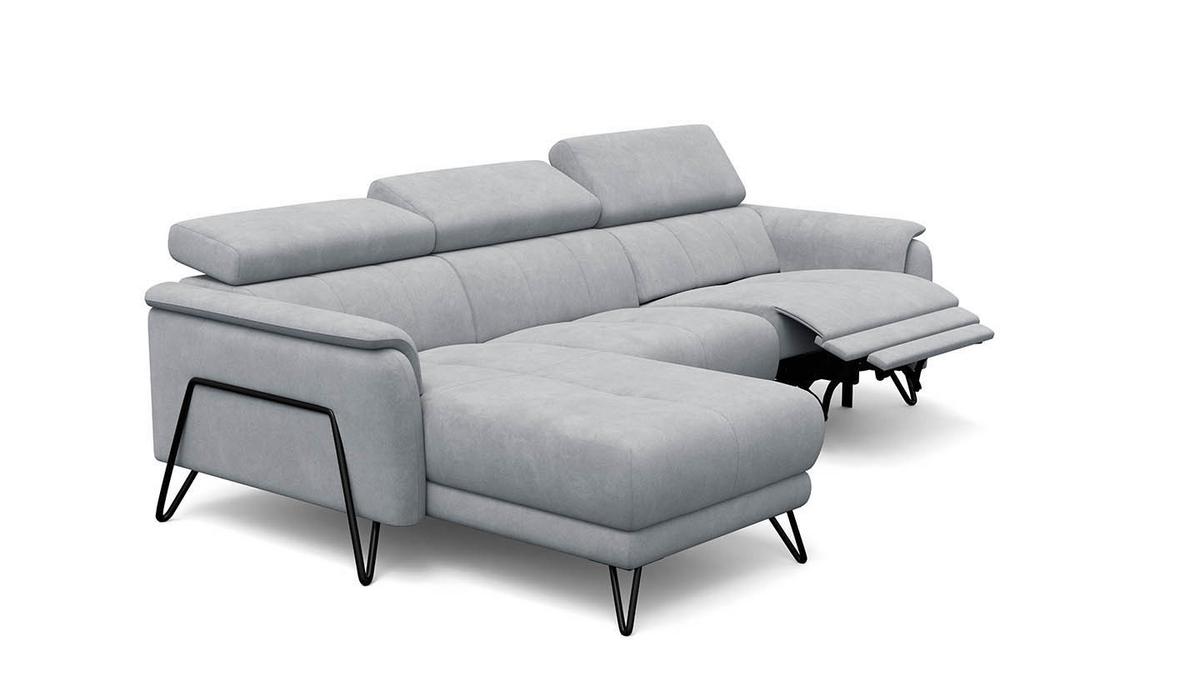 ECKSOFA RODEN 4-Sitzer mit Relax, hellgrau, Veloursstoff - Hellgrau, Holz/Textil (268/92cm) - Wozimo