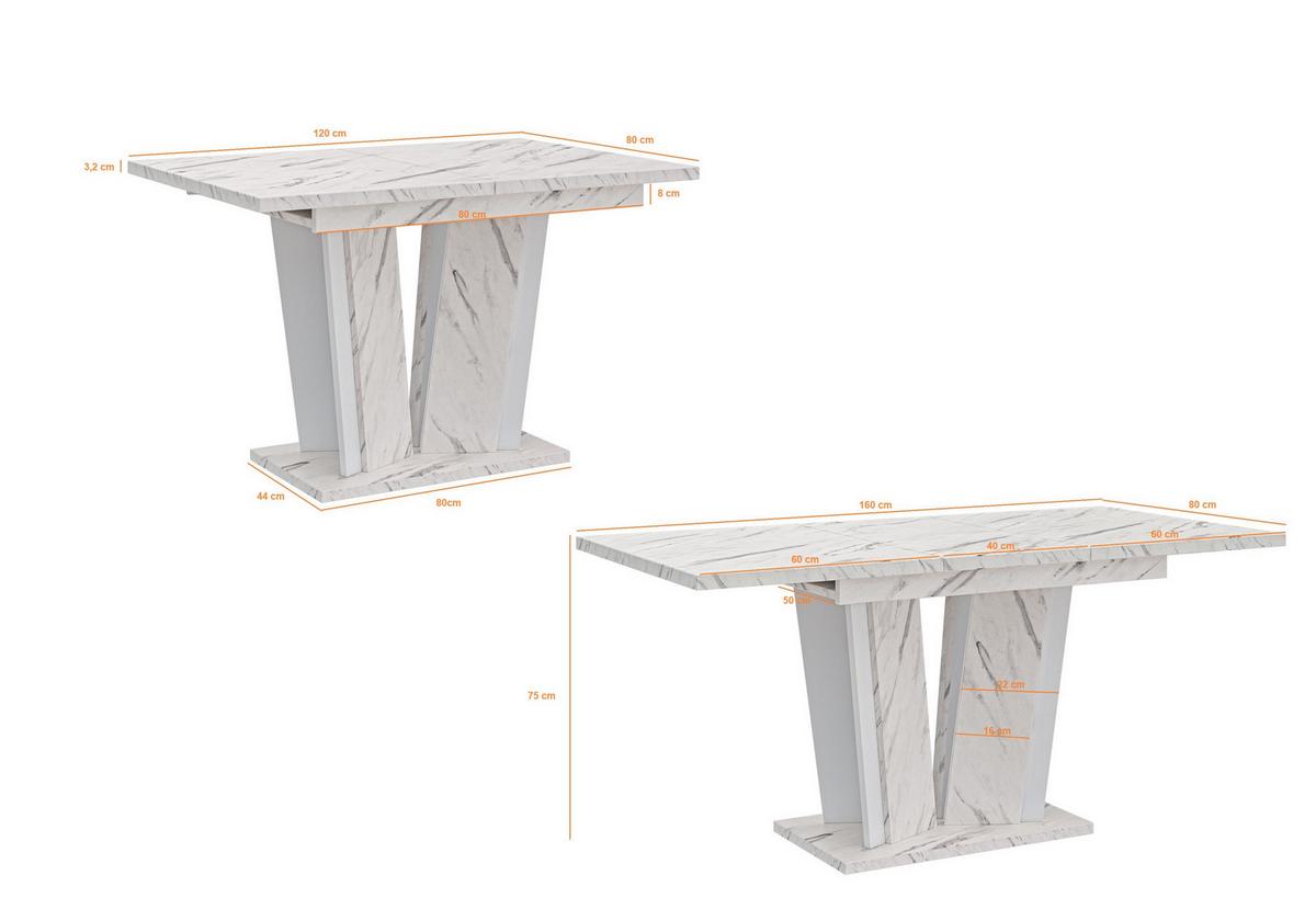 ESSTISCH SAMAR Ausziehbar 120 - 160 / 80 x 76 cm - Hellgrau/Weiß, Holz (120/80/76cm) - MASSENO
