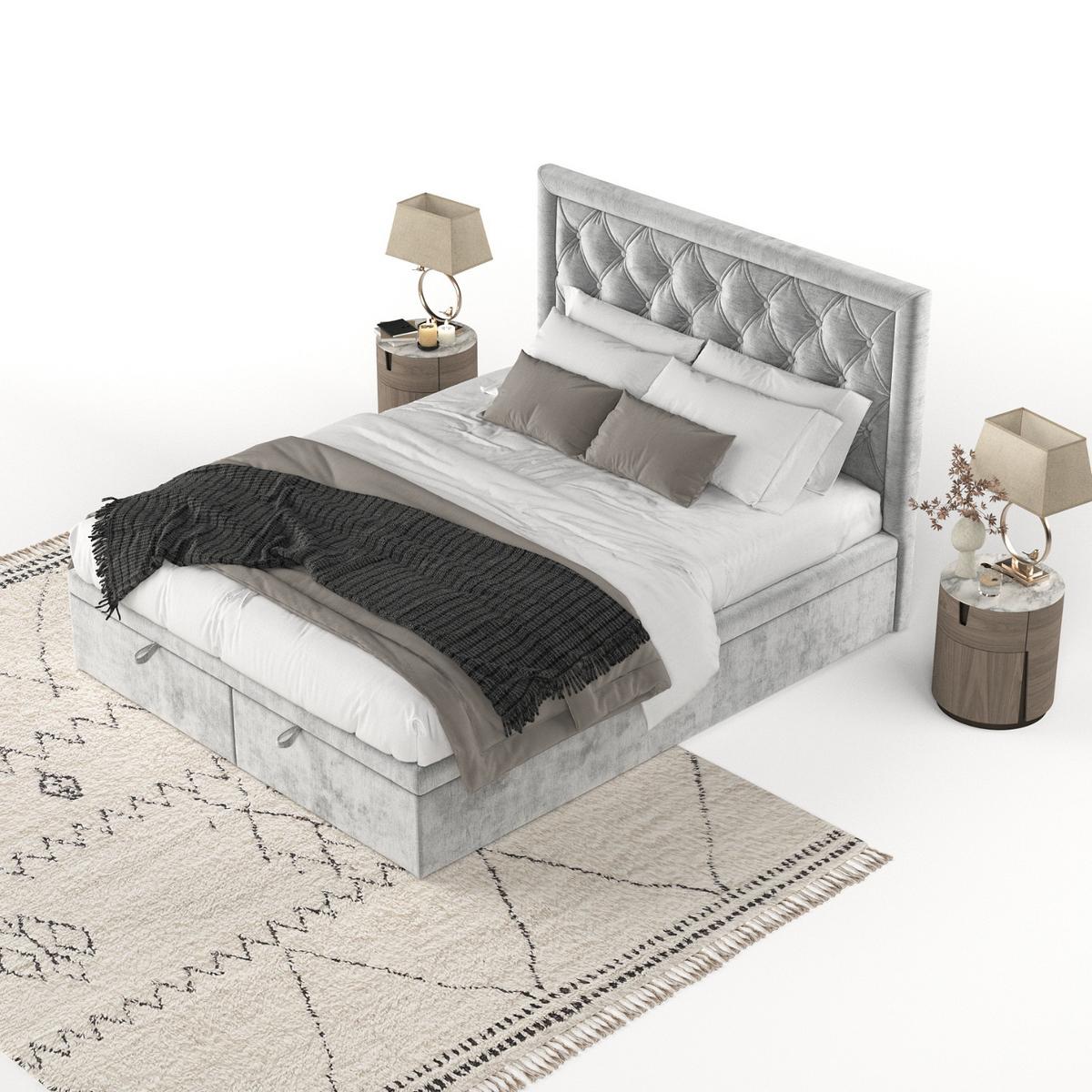 POLSTERBETT Nicobar mit Stauraum 200/200 cm Hellgrau im Lotta Stoff - Hellgrau/Schwarz, Holz/Holzwerkstoff (200/200cm) - AltaBeds
