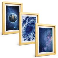 BILDER SET 3er Set - 20x30 cm Goldrahmen - Erde Weltraumsturm Galaxie - Goldfarben, Kunststoff (20/30cm) - TULUP