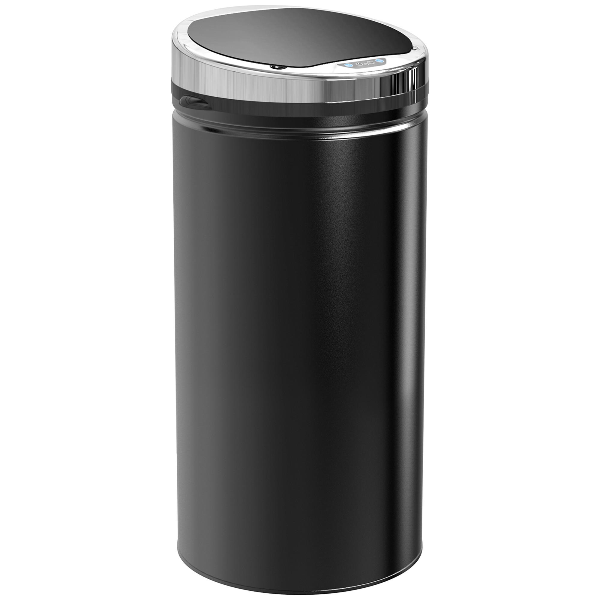 SENSOR-MÜLLEIMER 42L, Elektrisch Automatischer Abfalleimer mit Deckel, Rostfrei - Schwarz, Metall (30.5/68/30.5cm) - HOMCOM