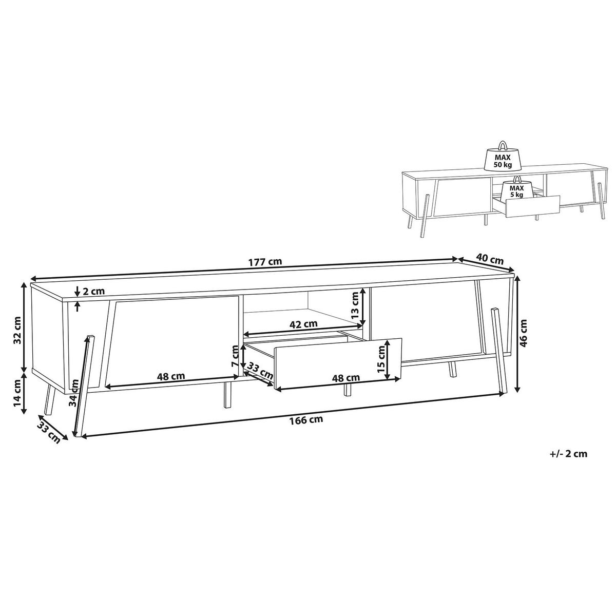 TV-MÖBEL Hellbraun, Schwarz BLACKPOOL 40/177/46 cm - Hellbraun, Holzwerkstoff (177/46/40cm) - Beliani