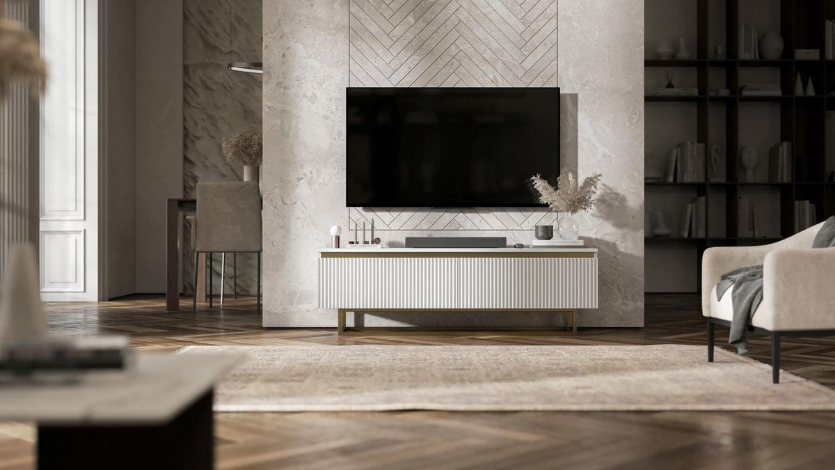 TV-SCHRANK Selene Glamour Weiß Matt mit Metallrahmen 140 cm - Goldfarben/Weiß, Holzwerkstoff/Metall (140/44/35cm) - Meble Lindner