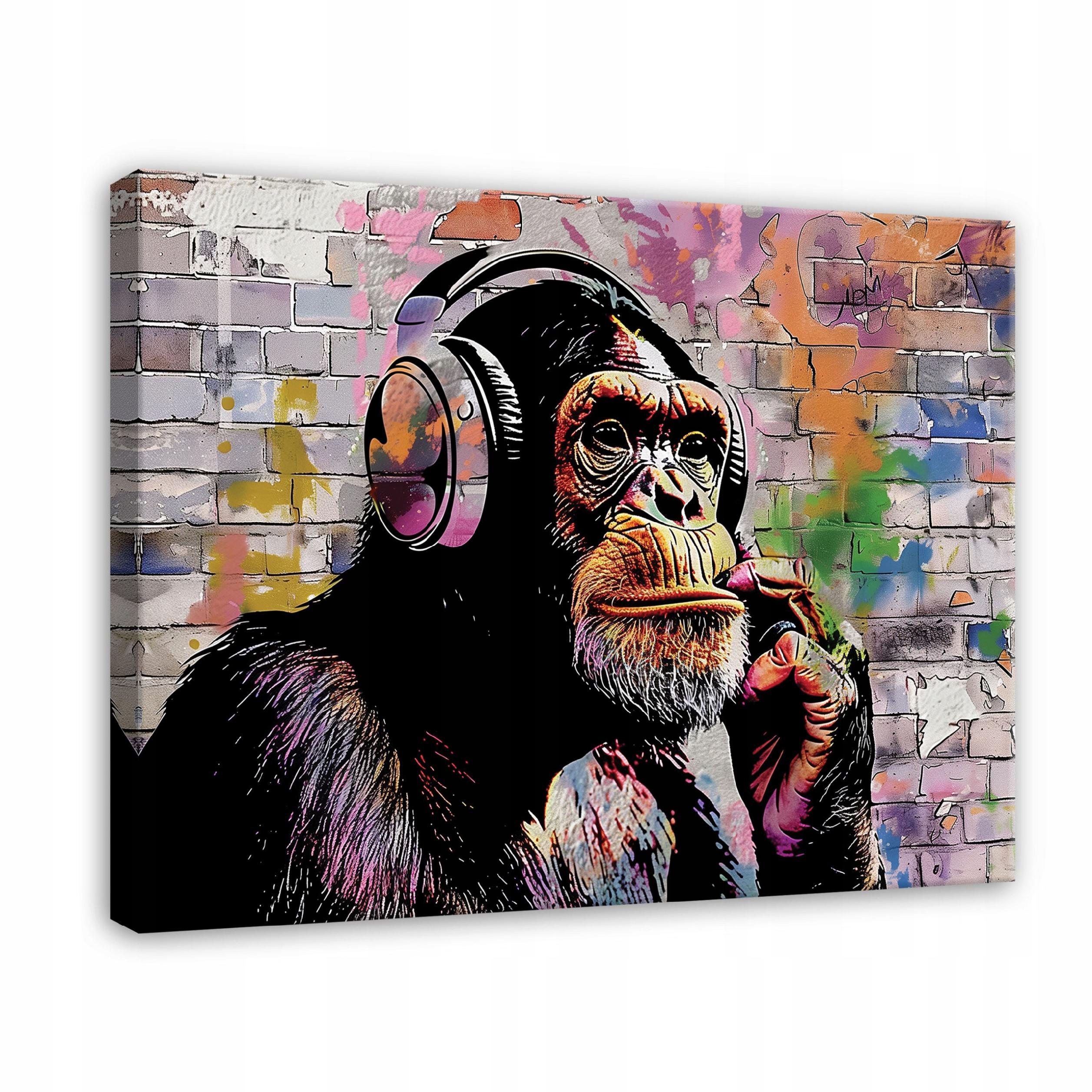 LEINWANDBILD Abstrakt Banksy Affe 120x80 - Multicolor, Holzwerkstoff (120/80cm) - Wallarena