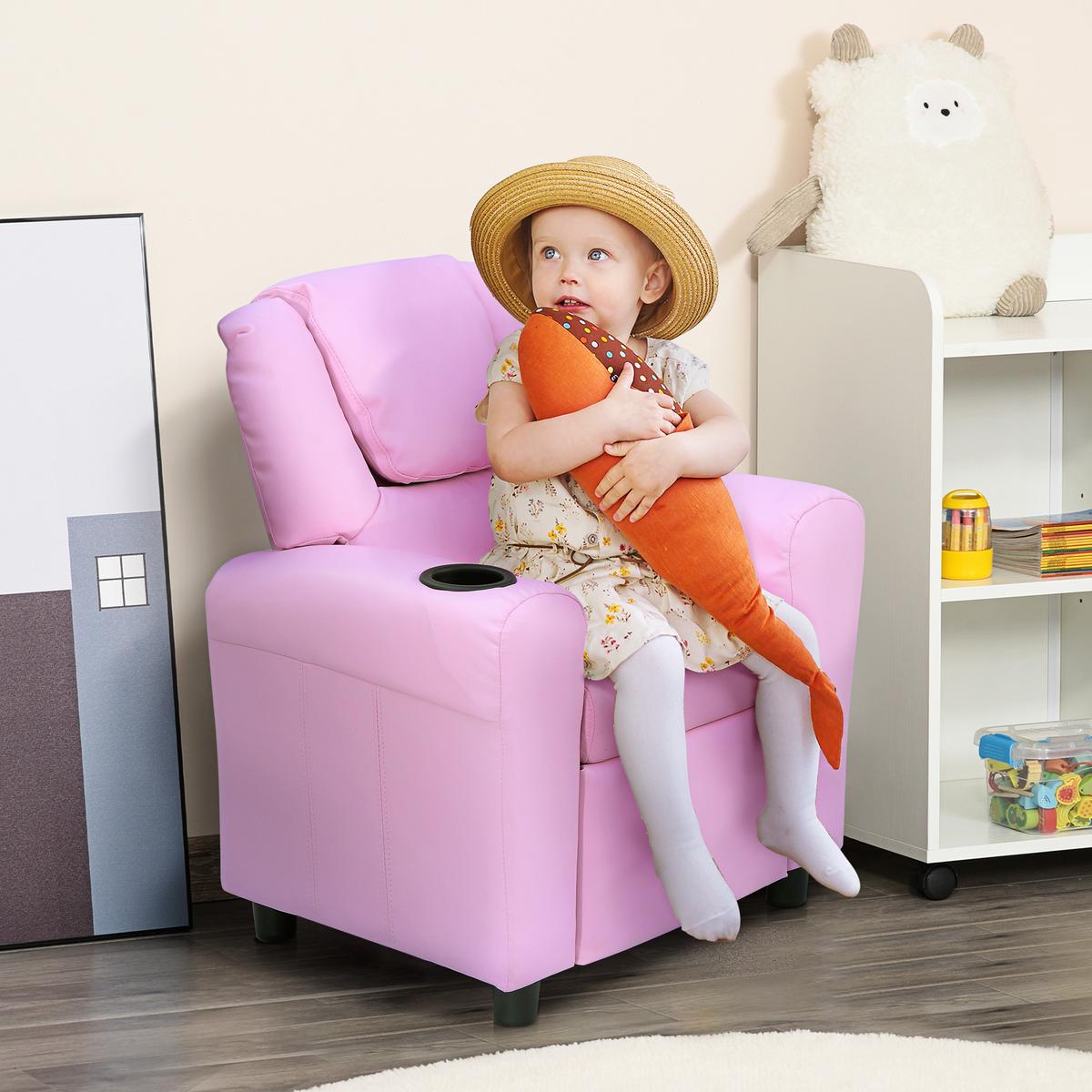 KINDERSESSEL Minisessel Kindersofa für 3-6 Jahre alt Liegefunktion Rosa - Rosa, Kunststoff (56/69/62cm) - HOMCOM