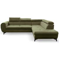 ECKSOFA MAGIA R-S Grün Plüsch-Stoff mit Schlaffunktion - Olivgrün, Holz (260/217cm) - MASSENO
