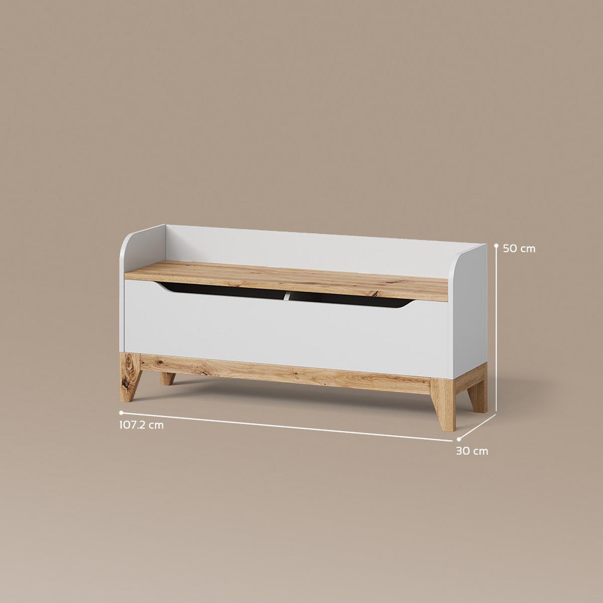 SPIELZEUGTRUHE Mailo Weiß/Artisan 107.2 x 50 cm mit Sitzbank - Weiß/Eiche Artisan, Holzwerkstoff (107.2/30cm) - Livinity®