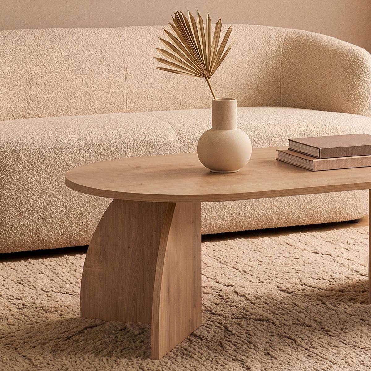 COUCHTISCH mit ovaler Tischplatte und geschwungenen Beinen 120/60/40 cm - Eichefarben, Holzwerkstoff (120/60/40cm) - Calicosy