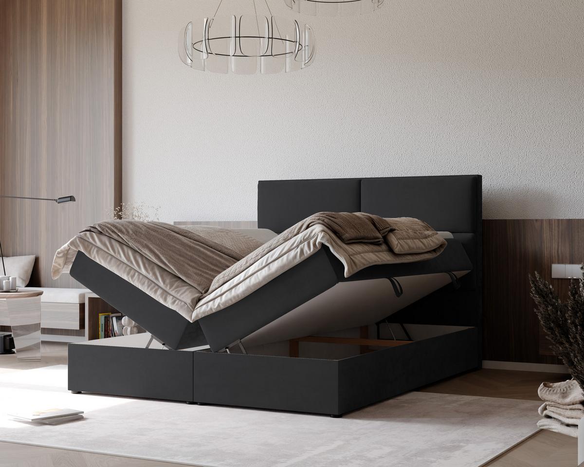 BOXBETT ORFEO 160/200 cm mit Matratze und Topper, Grau - Grau, Textil (160/200cm) - Idohome
