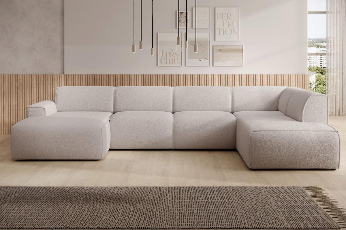 WOHNLANDSCHAFT Bouvi Hellbeige rechts - Ecru/Schwarz, Kunststoff/Textil (220/378cm) - Selsey