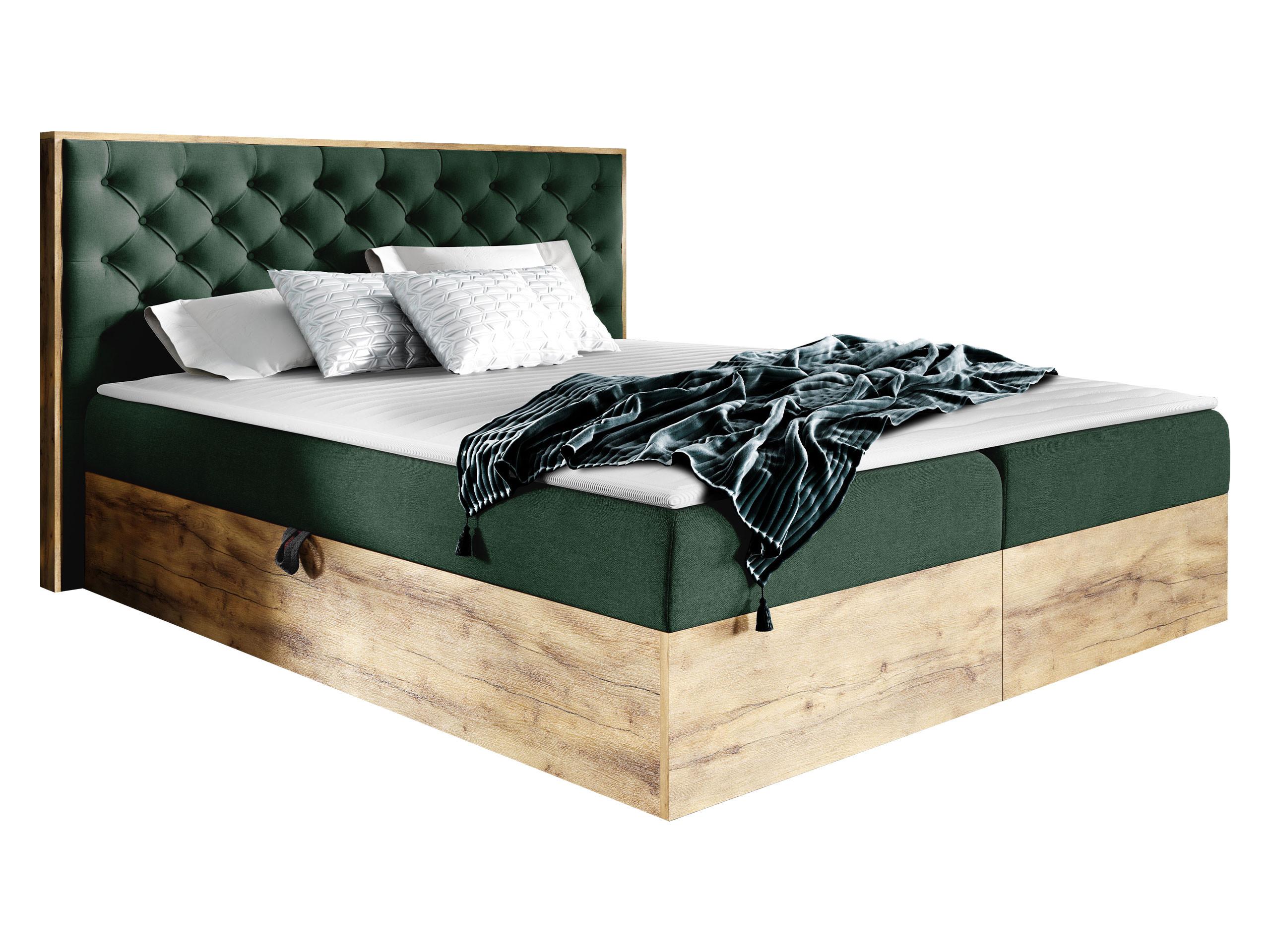 BOXBETT Wood 3 - H3 - Eiche Wotan/Grün, Holz/Textil (160/200cm) - MIRJAN24