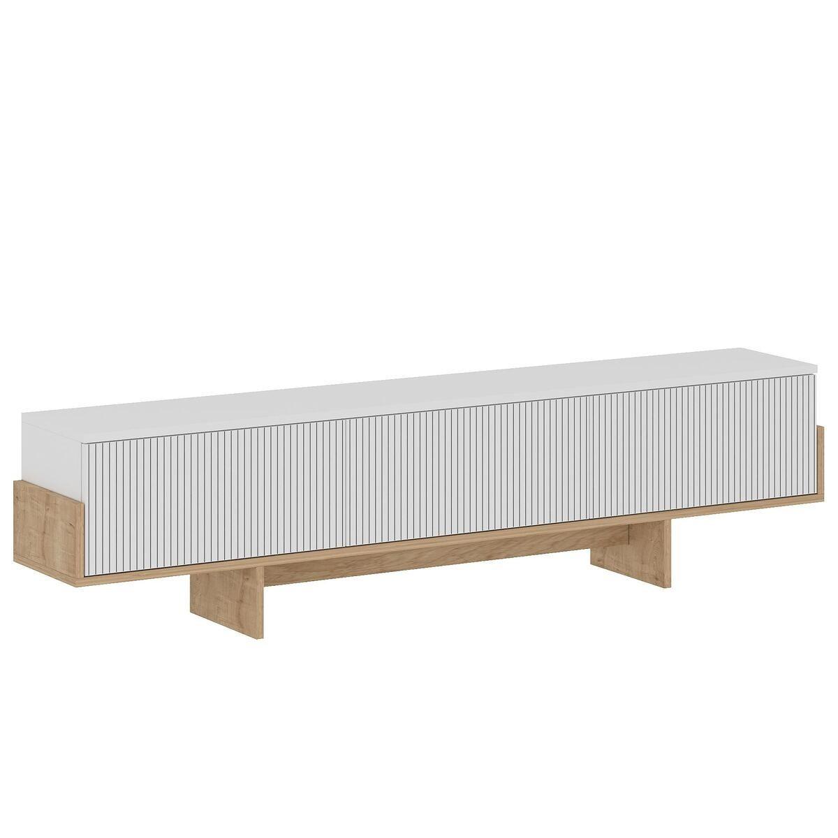 TV-MÖBEL mit 3 abklappbaren Türen gestreift 30/180/44,6 cm - Weiß, Holzwerkstoff (30/44.6/35cm) - Calicosy