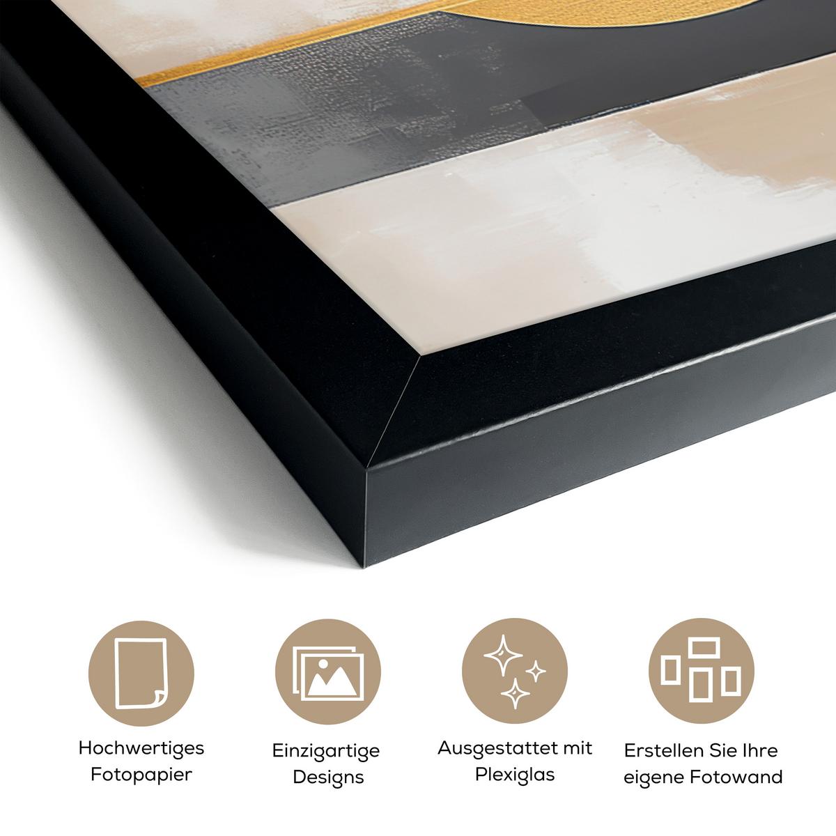 POSTER MIT RAHMENGERAHMTES BILD Abstrakt - Gold - Silber - Formen - Ästhetisch - Modern 60x40 cm - Goldfarben, Papier (60/40cm) - MuchoWow