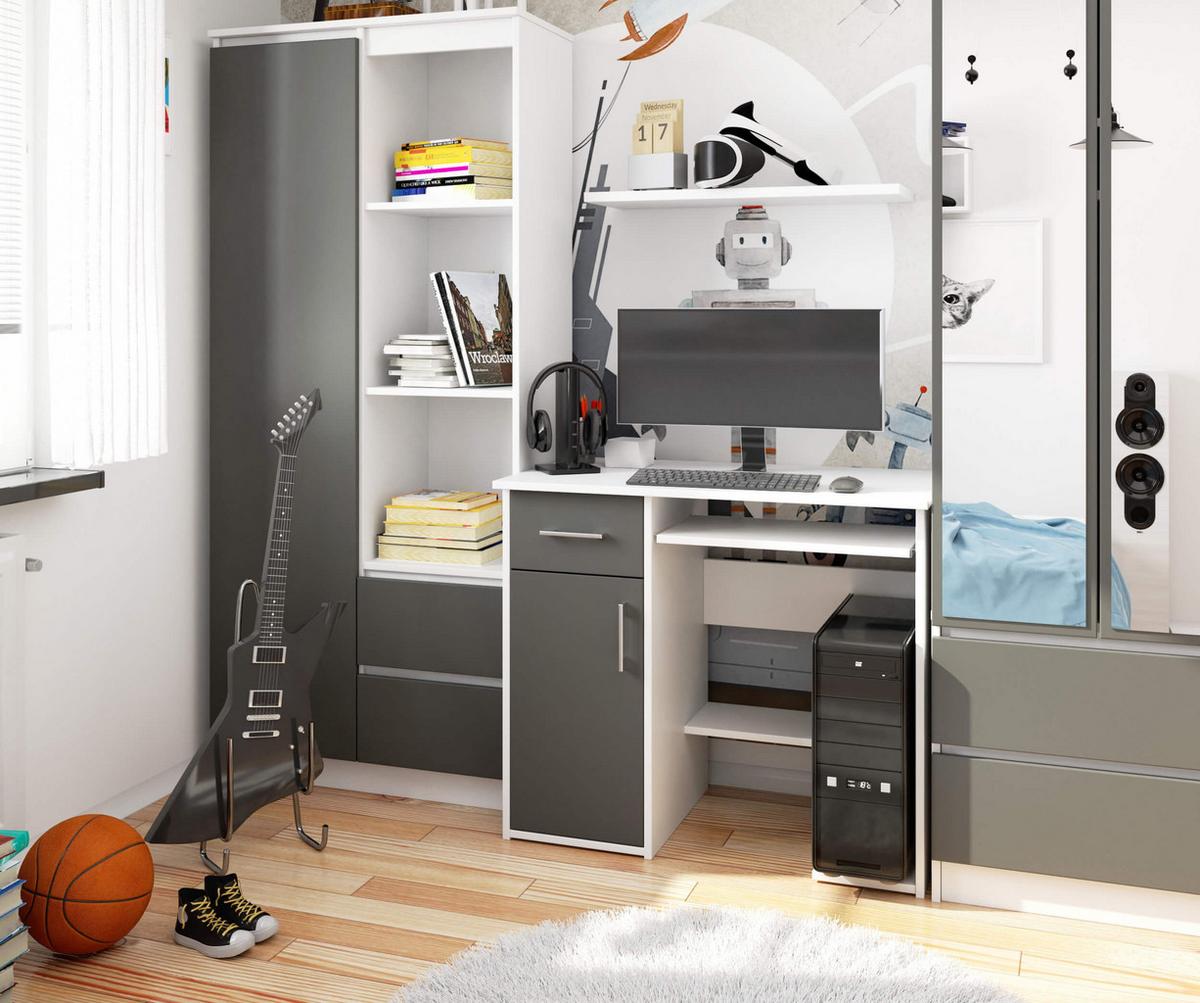 SCHREIBTISCH Weiß, Graphit Grau 74/90/50 - Weiß/Grau, Holzwerkstoff (90/50/74cm) - RAUMHIRSCH FURNITURE
