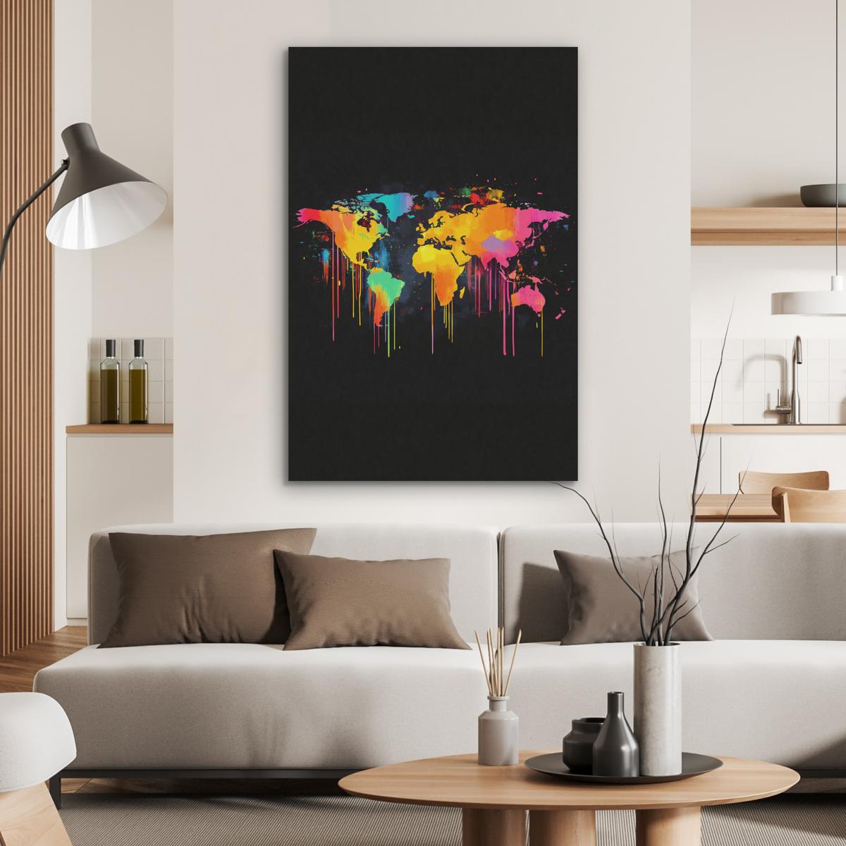 AKUSTIKBILD Weltkarte - Farbe - Bunt - Graffiti - Welt Wanddeko 60x90 cm - Multicolor, Kunststoff (60/90/0.9cm) - MuchoWow