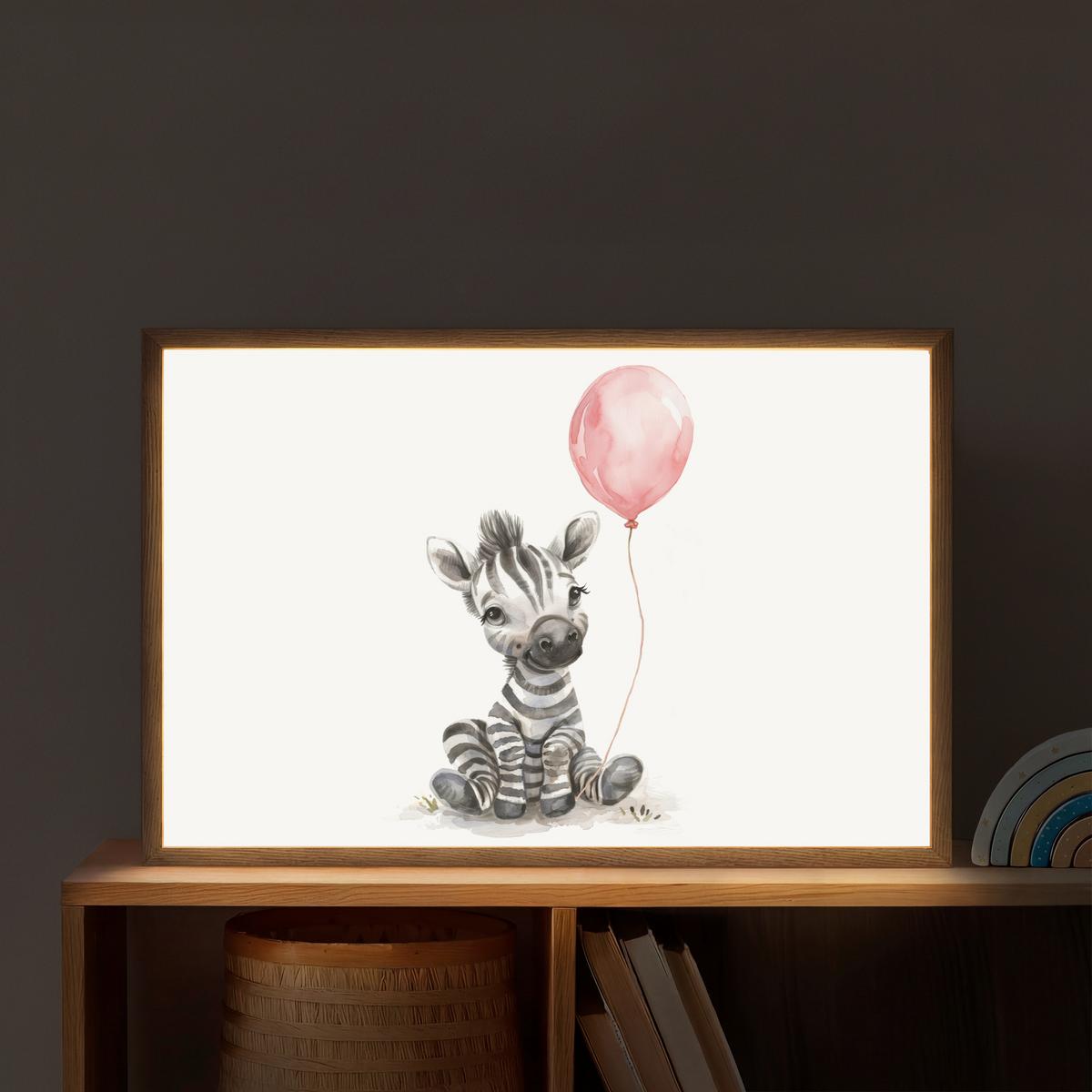 NACHTTISCHLAMPE MIT AKKU Zebra - Baby - Tiere - Rosa Luftballon 60x40 cm - Weiß, Holzwerkstoff (8/60/40cm) - OnlyWow