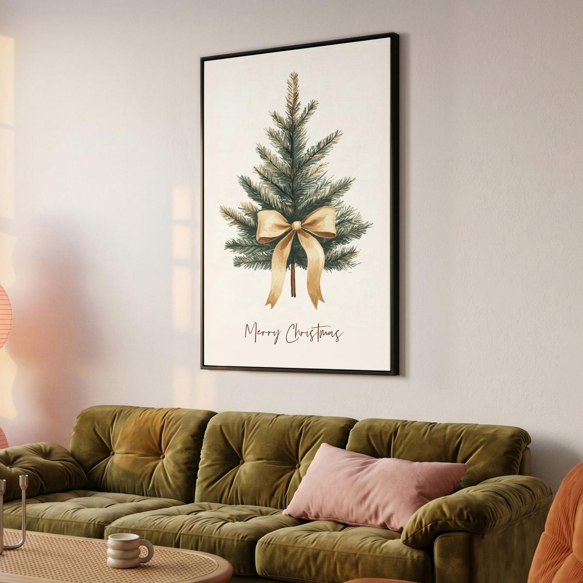 LEINWAND Bilder mit Rahmen - Weihnachtsbaum - Weihnachten - Frohe Weihnachten - Beige - 100x150 - Sandfarben, Textil (100/150cm) - MuchoWow
