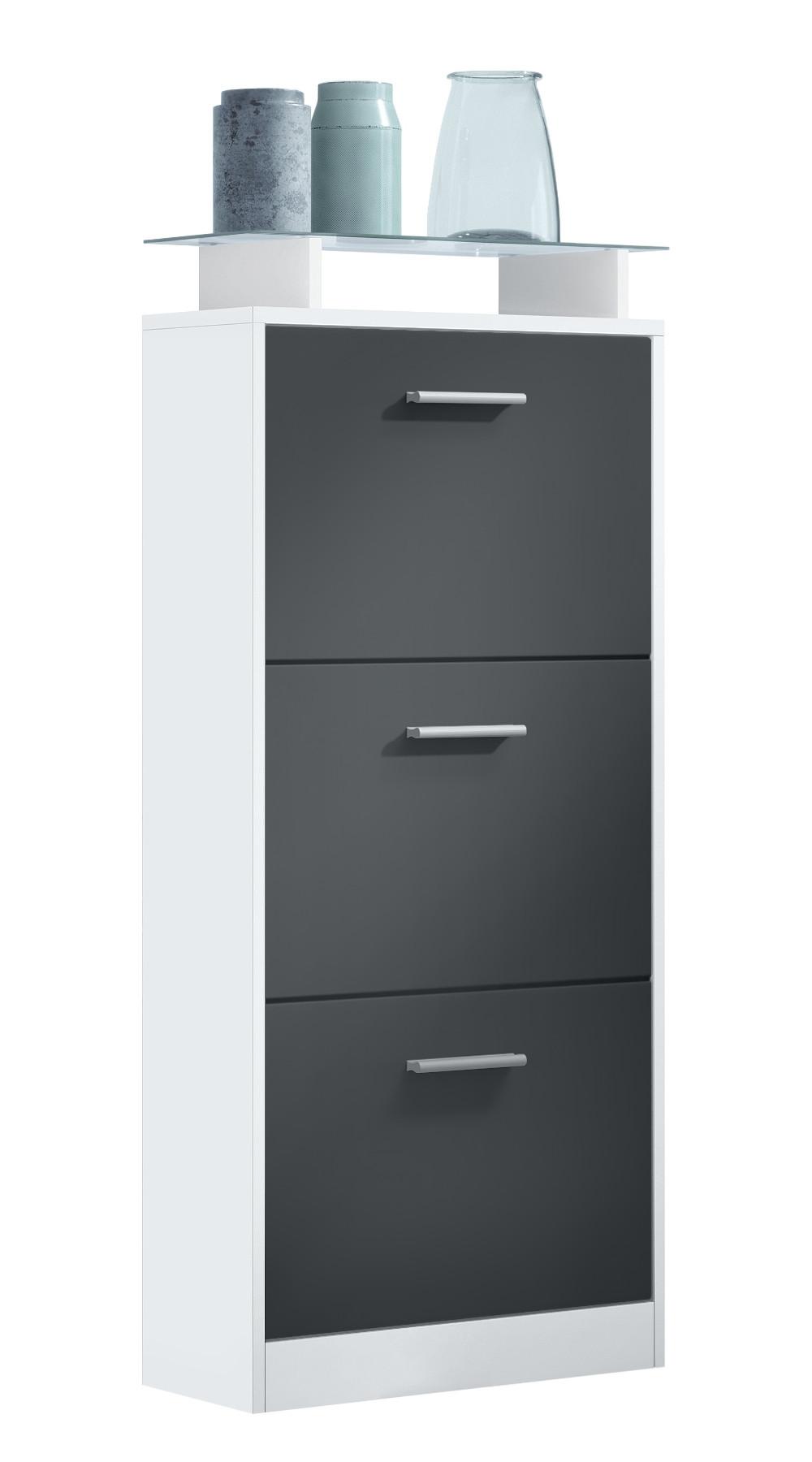 SCHUHSCHRANK Lavia Front in Schwarz mattt - Schwarz, Holzwerkstoff (46/128/23cm) - Vladon