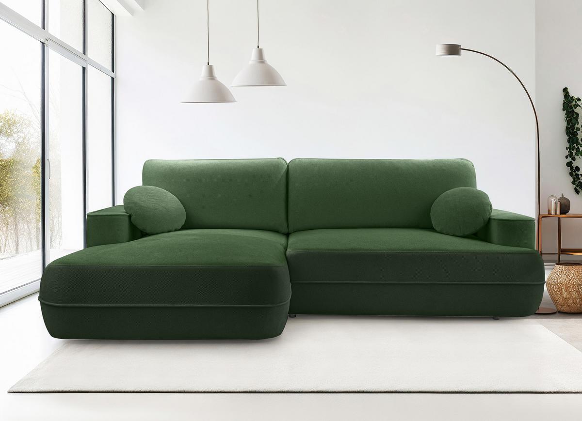 ECKCOUCH L Form Peoni Grün 267/168/87 cm mit Schlaffunktion L - Schwarz/Grün, Kunststoff/Textil (168/267cm) - AX Living