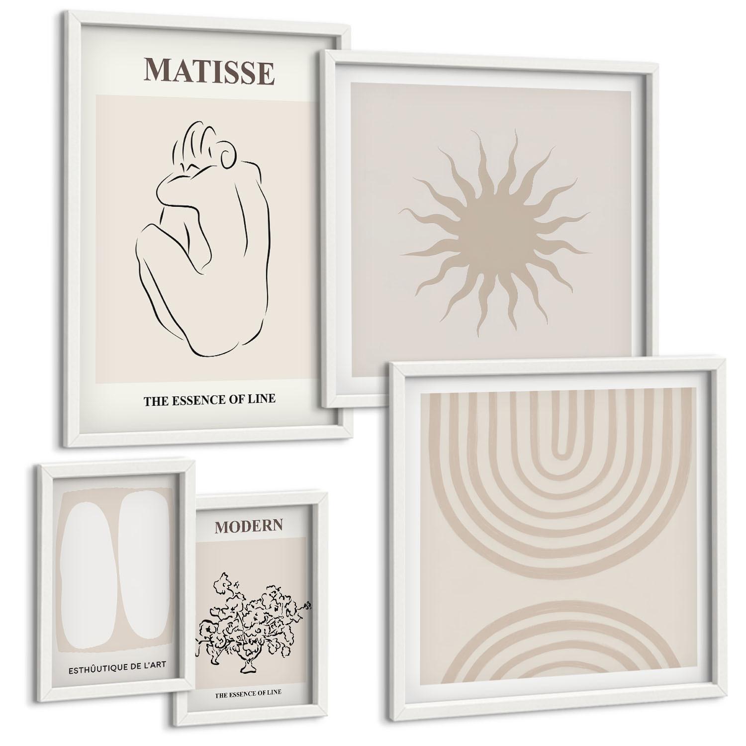 BILDER SET 5er Set - 50x50 cm & 20x30 cm & 40x60 cm Weißer Rahmen - Stilvolle minimalistische Linien - Weiß, Kunststoff (40/60cm) - TULUP