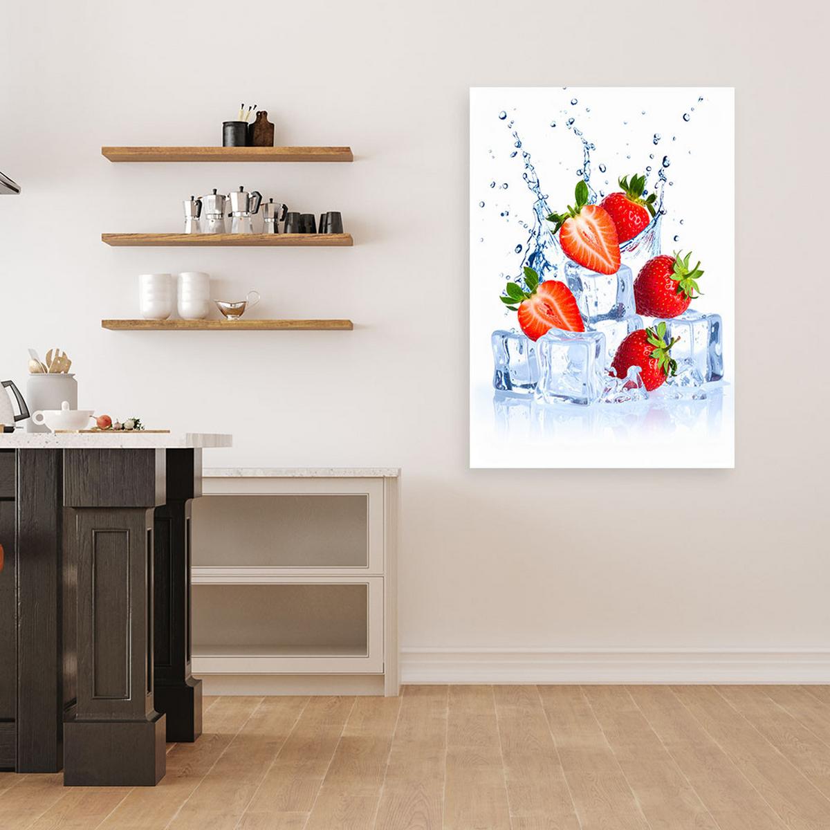 LEINWANDBILD Erdbeeren Eis Obst Natur 60x90cm - Rot, Textil (60/90cm) - Feeby