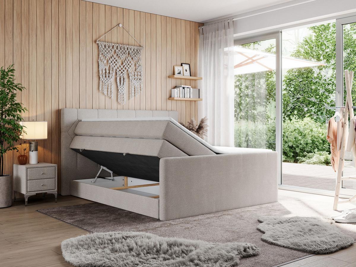 BOXSPRINGBETT KING EIGAR 140/200 Beige Struktur - H3 - Beige, Holz/Textil (140/200cm) - MKS